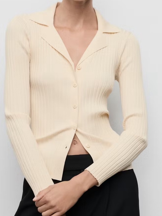Mango Latte Ribbed Button Cardigan RIBBED LAPEL CARDIGAN 4103 - Picture 6 of 7